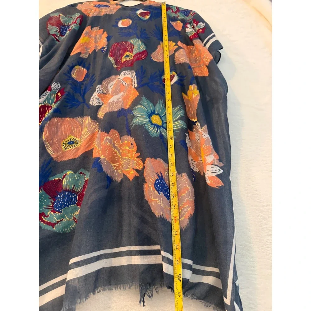 Woven Heart Floral Kimono Wrap Blue‎ Sheer Boho Cover Up XE195628 OS
